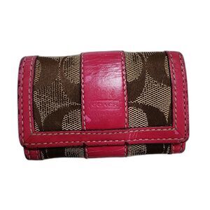 Vintage COACH Signature Monogram 6-Ring Key Case Pink & Brown Y2K